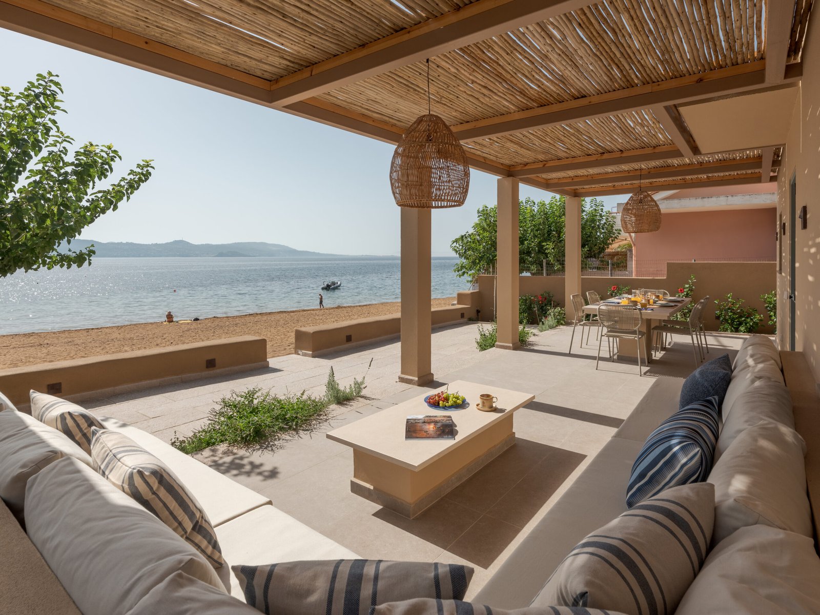 The terrace at Ammos Retreat overlooking Lepeda Beach